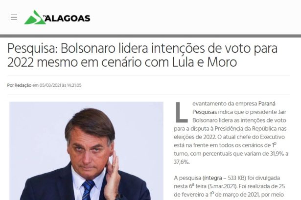 TV Alagoas divulga pesquisa realizado pela Paraná Pesquisas