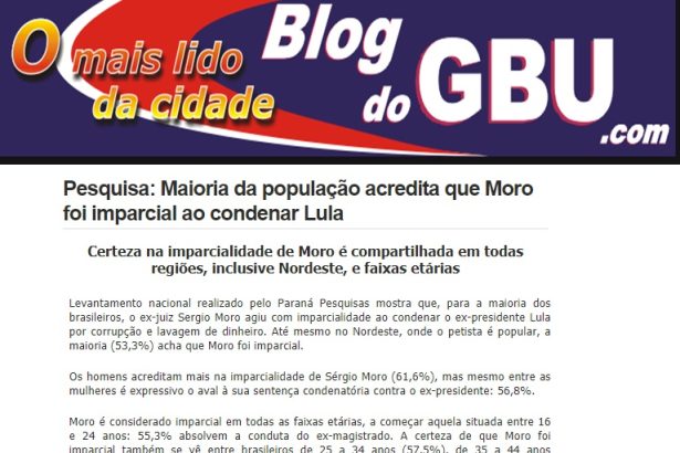 Blog do GBU divulga pesquisa realizado pela Paraná Pesquisas
