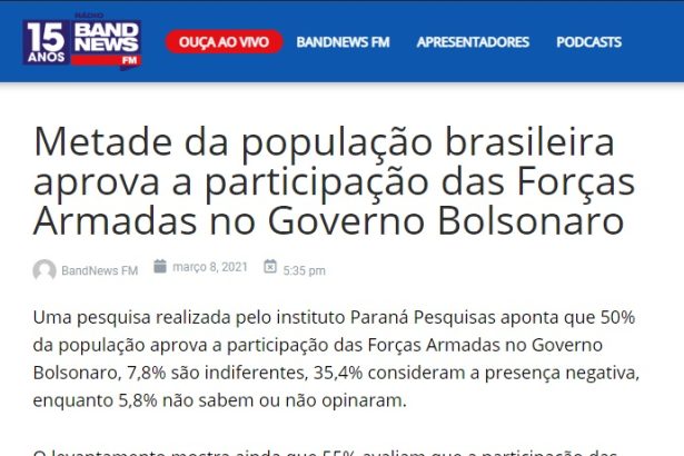 Band News FM divulga pesquisa realizado pela Paraná Pesquisas