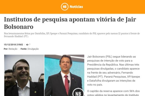 NB Notícias divulga pesquisa realizado pela Paraná Pesquisas