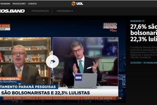 UOL - Vídeos.Band divulga pesquisa realizado pela Paraná Pesquisas
