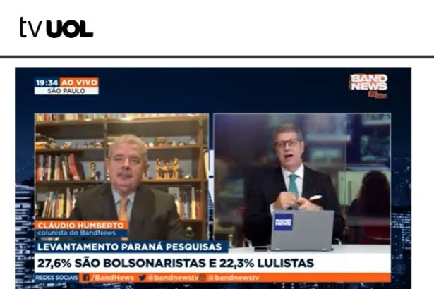 TV UOL divulga pesquisa realizado pela Paraná Pesquisas