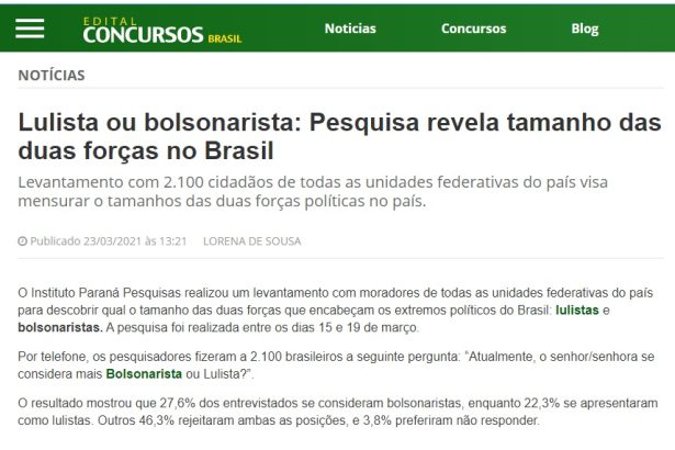 Edital Concursos Brasil divulga pesquisa realizado pela Paraná Pesquisas