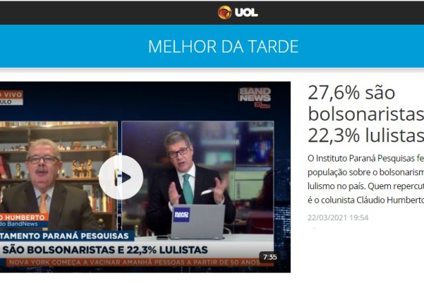 UOL - Band divulga pesquisa realizado pela Paraná Pesquisas