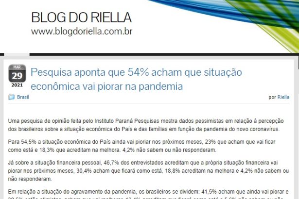 Blog do Riella divulga pesquisa realizado pela Paraná Pesquisas