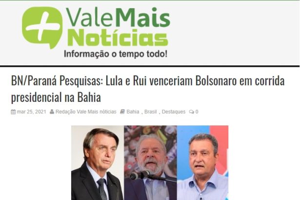 Vale Mais Notícias divulga pesquisa realizado pela Paraná Pesquisas