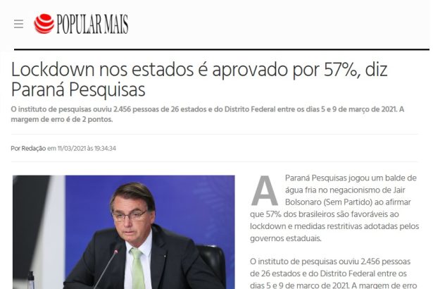 Popular Mais divulga pesquisa realizado pela Paraná Pesquisas