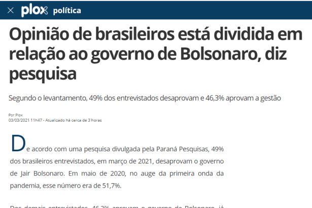 Portal Plox Política divulga pesquisa realizado pela Paraná Pesquisas
