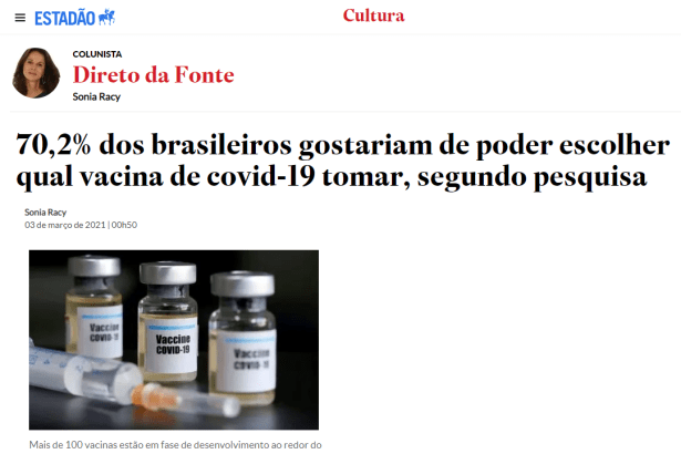 Estadão - Cultura divulga pesquisa realizado pela Paraná Pesquisas