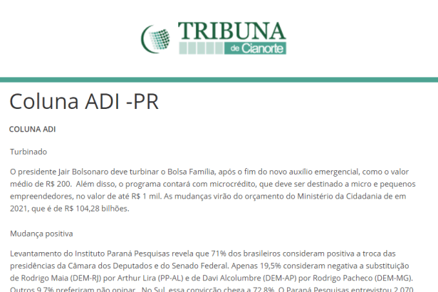 Tribuna de Cianorte cita pesquisa realizado pela Paraná Pesquisas