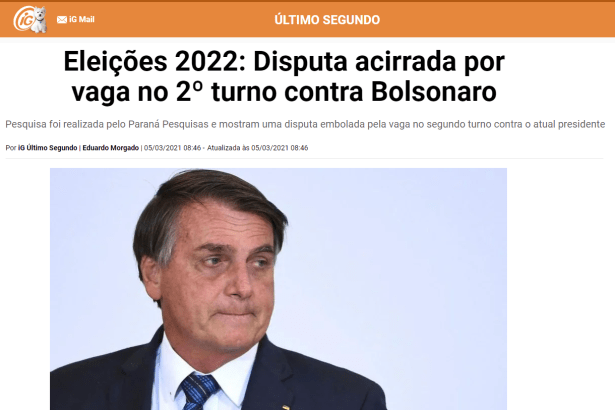 Portal IG - Último Segundo divulga pesquisa realizado pela Paraná Pesquisas