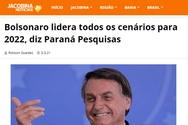 Jacobina Notícia divulga pesquisa realizado pela Paraná Pesquisas