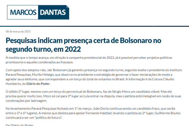 Marcos Dantas divulga pesquisa realizado pela Paraná Pesquisas