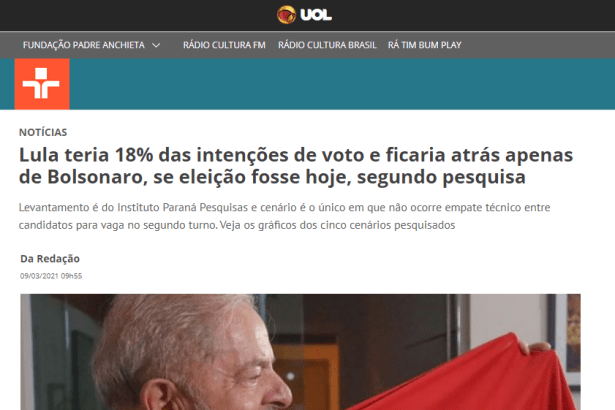 UOL - Cultura divulga pesquisa realizado pela Paraná Pesquisas
