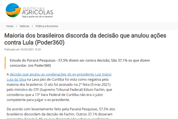Notícias Agrícolas divulga pesquisa realizado pela Paraná Pesquisas