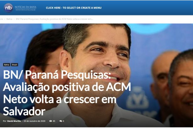 Portal NTB - Notícias da Bahia divulga pesquisa realizado pela Paraná Pesquisas