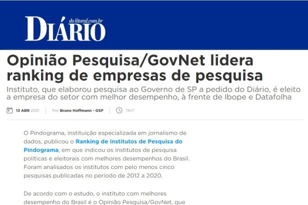 Diário do Litoral cita o Instituto Paraná Pesquisas