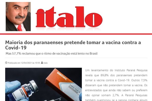 Coluna Italo divulga pesquisa realizado pela Paraná Pesquisas