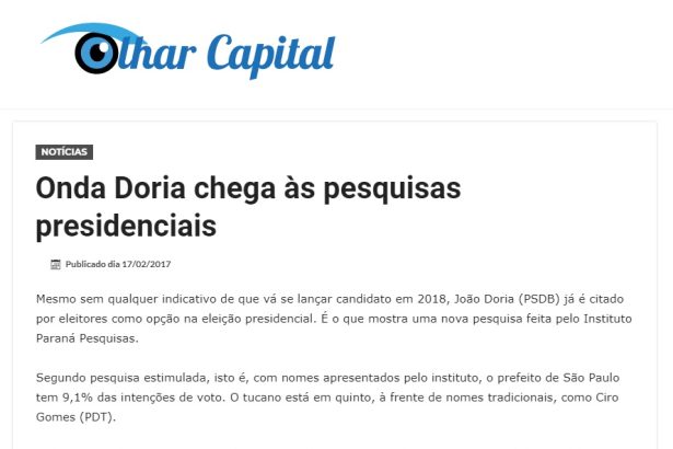 Olhar Capital cita pesquisa realizado pela Paraná Pesquisas