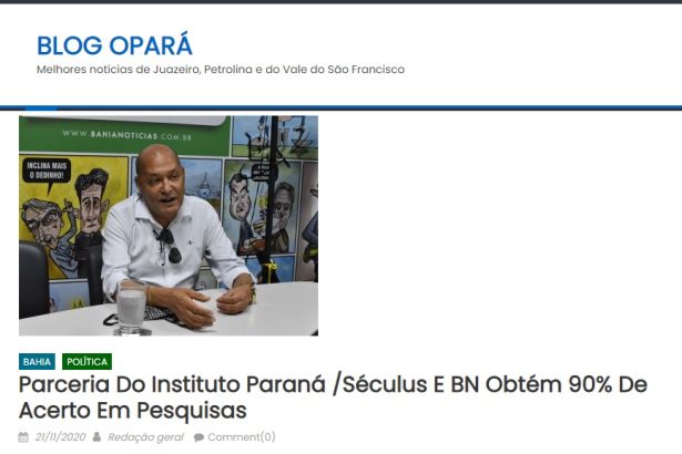 Blog Opará cita sobre as pesquisas realizadas pela Paraná Pesquisas