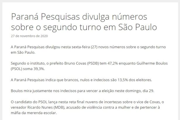 Núcleo Luciano Lepera divulga pesquisa realizado pela Paraná Pesquisas