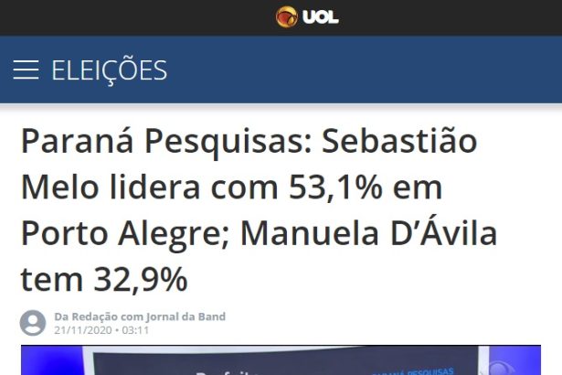 Jornal da Band - UOL - Eleições divulga pesquisa realizado pela Paraná Pesquisas