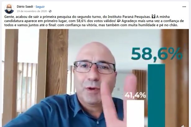 Dário Saadi divulga pesquisa realizado pela Paraná Pesquisas