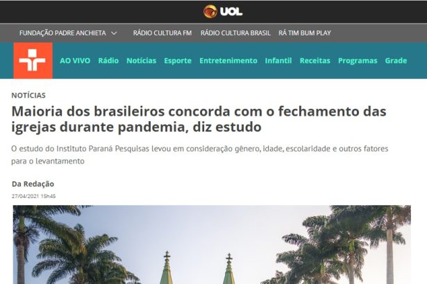 TV Cultura - UOL divulga pesquisa realizado pela Paraná Pesquisas