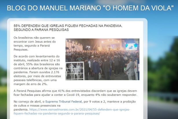 Blog Manuel Mariano divulga pesquisa realizado pela Paraná Pesquisas
