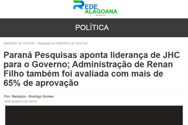 Rede Alagoana divulga pesquisa realizado pela Paraná Pesquisas