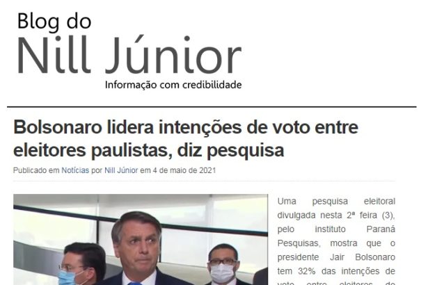 Blog do Nill Júnior divulga pesquisa realizado pela Paraná Pesquisas