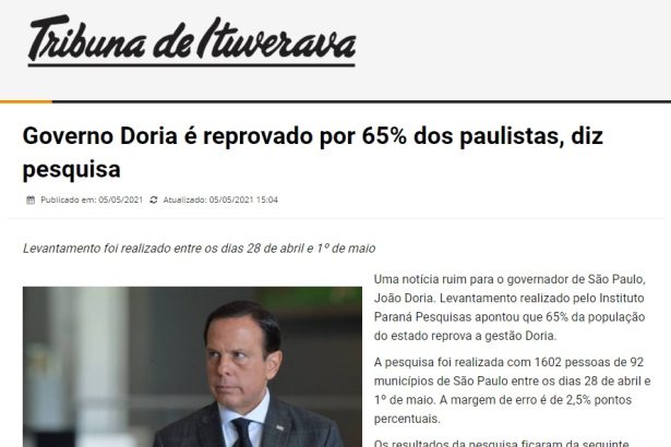 Tribuna de Ituverava divulga pesquisa realizado pela Paraná Pesquisas
