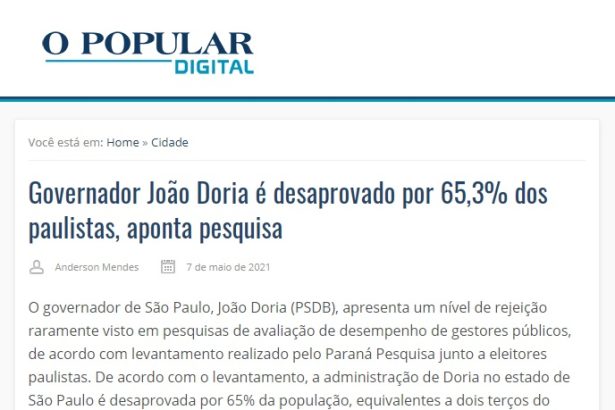 O Popular Digital divulga pesquisa realizado pela Paraná Pesquisas