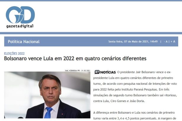 Gazeta Digital divulga pesquisa realizado pela Paraná Pesquisas