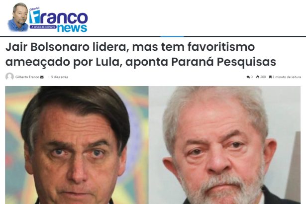 Franco News divulga pesquisa realizado pela Paraná Pesquisas