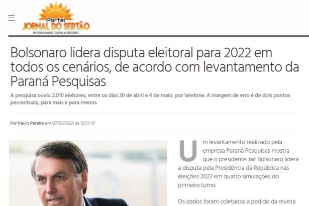 Portal Jornal do Sertão divulga pesquisa realizado pela Paraná Pesquisas