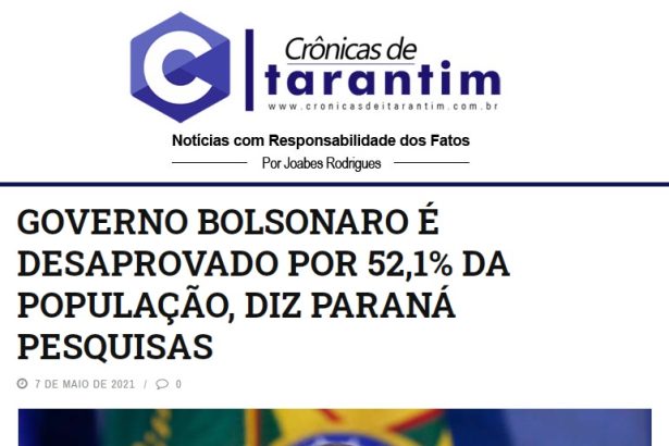 Crônicas de Itarantim divulga pesquisa realizado pela Paraná Pesquisas