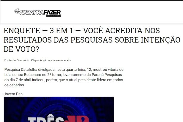 Nada Pra Fazer cita o Instituto Paraná Pesquisas