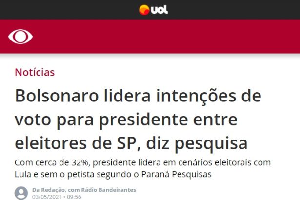 Band - Rádio Bandeirantes divulga pesquisa realizado pela Paraná Pesquisas
