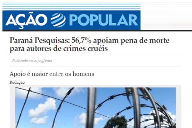 Jornal Ação Popular divulga pesquisa realizado pela Paraná Pesquisas