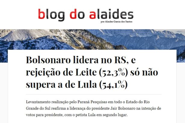 Blog do Alaides divulga pesquisa realizado pela Paraná Pesquisas