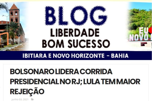 Blog Liberdade Bom Sucesso divulga pesquisa realizado pela Paraná Pesquisas