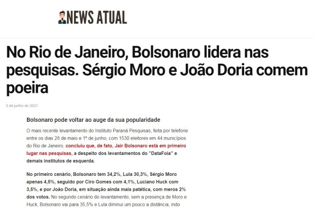 News Atual divulga pesquisa realizado pela Paraná Pesquisas
