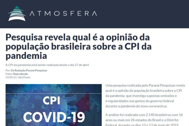 Atmosfera Online divulga pesquisa realizado pela Paraná Pesquisas