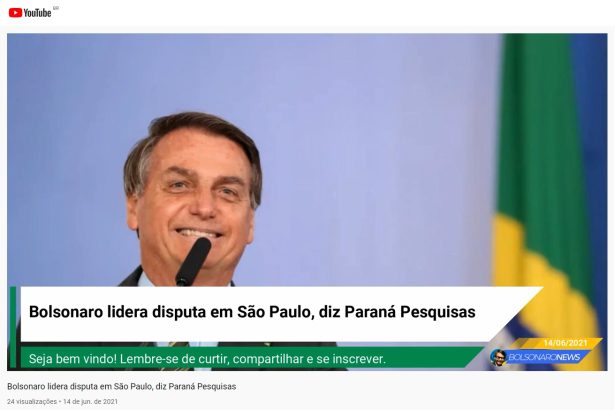 Bolsonaro News divulga pesquisa realizado pela Paraná Pesquisas