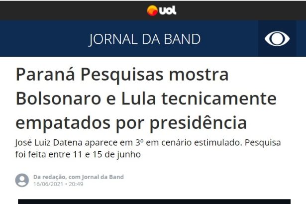 Jornal da Band - UOL divulga pesquisa realizado pela Paraná Pesquisas