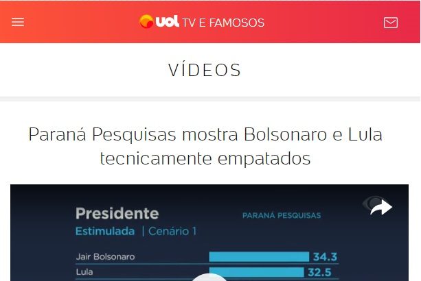 TV e Famosos UOL divulga pesquisa realizado pela Paraná Pesquisas
