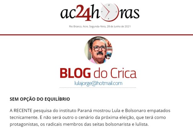 AC 24 Horas cita pesquisa realizado pela Paraná Pesquisas