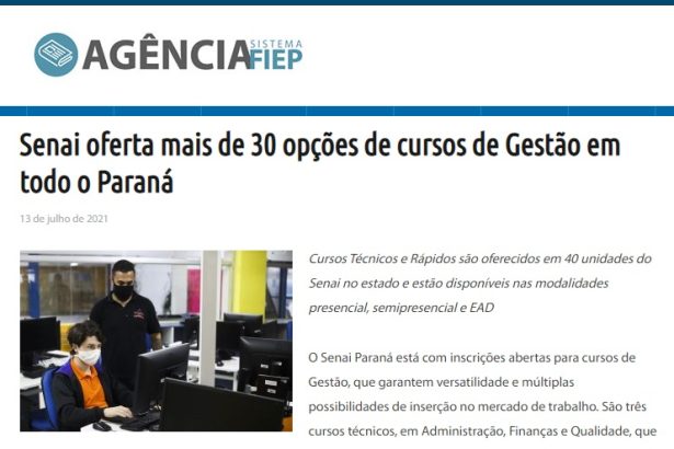 Agência Sistema Fiep cita pesquisa realizado pela Paraná Pesquisas