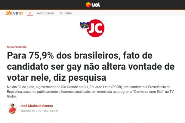 Portal JC - UOL divulga pesquisa realizado pela Paraná Pesquisas